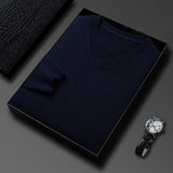 Mens Casual Slim-fit V-neck Solid-color Bottoming Top