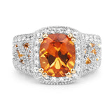 3.71 Carat Genuine Citrine and White Topaz .925 Sterling Silver Ring