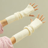Women's Solid-Color Cashmere Long Half-Finger Winter Gloves