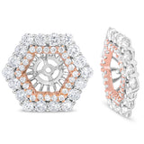 14K Rose and White Gold 1 7/8 Cttw Round Diamond Double Halo Earring Jacket for 6mm Round Studs (G-H Color, VS2-SI1 Clarity)