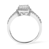 .925 Sterling Silver 1/4 Cttw Princess-cut Diamond Composite Ring with Beaded Halo (H-I Color, SI1-SI2 Clarity) - Size 7