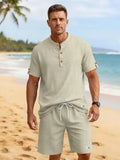 Mens Casual Henley Shirt And Shorts Sports Set