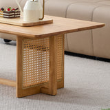 Natural Rubber Wood and Solid Wood Minimalist Coffee Table