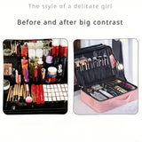 Large Capacity Travel Makeup Bag With Adjustable Dividers - High Quality Oxford Cloth Makeup Storage Box, Portable Makeup Storage Box For Women And Girls, Red/ Black - Perfect Gift For Beauty Lovers,