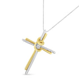 10K Two-Tone Yellow & White Gold Diamond-Accented Cross 18" Pendant Necklace (J-K Color, I2-I3 Clarity)