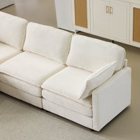 104' Plush Cloud 3 Seater Sofa: Modular 3 Seater Sofa + Ottoman with 22' Beige Chenille Cushions + 2 Throw Pillows - Compact Size for Apartment, Living Room, Bedroom (Beige)