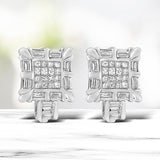 14K White Gold 1.0 Cttw Princess and Baguette-Cut Diamond Square Framed Huggie Hoop Omega Earrings (H-I Color, SI1-SI2 Clarity)