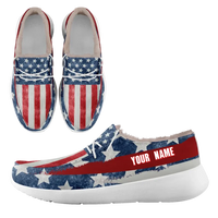 Personalized USA Flag Sneakers, Custom Stars and Stripes Loafer Shoes, Fur Lining Shoe, Pride in Comfort,FN042-24020304-4w