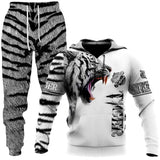 Animal-print Hooded Pullover Sweatshirt And Menswomens Sportswear Set