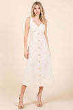 Mittoshop Stretch Twill Decor Button Sleeveless Midi Dress