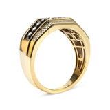 Men's 14K Yellow Gold Plated .925 Sterling Silver 1 1/2 Cttw White and Black Treated Diamond Cluster Ring (Black / I-J Color, I2-I3 Clarity) - Size 10