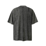 High Street Retro Workwear Zipper Pocket Decoration Washed Distressed Short Sleeve