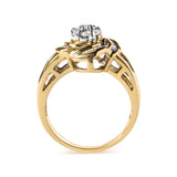 10K Yellow Gold 1/2 Cttw Round and Baguette Diamond Flower Swirl Cocktail Ring (I-J Color, SI2-I1 Clarity) - Ring Size 7