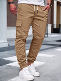 Mens Solid-color Work Pants With Drawstring Elastic Cuffs