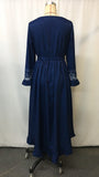 Denim Ethnic-Style Floral Print Lace-Up Vintage Dress