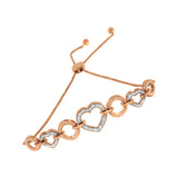 14K Rose Gold Plated .925 Sterling Silver Diamond Accent Circle and Heart Link Adjustable 6â€-10â€ Bolo Bracelet (I-J Color, I3 Clarity)