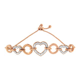 14K Rose Gold Plated .925 Sterling Silver Diamond Accent Circle and Heart Link Adjustable 6â€-10â€ Bolo Bracelet (I-J Color, I3 Clarity)