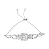 .925 Sterling Silver Diamond Cushion Frame Heart-Sides Twist 4â€-10â€ Adjustable Bolo Tennis Bolo Bracelet (I-J Color, I3 Clarity)