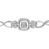 .925 Sterling Silver Diamond Cushion Frame Heart-Sides Twist 4â€-10â€ Adjustable Bolo Tennis Bolo Bracelet (I-J Color, I3 Clarity)