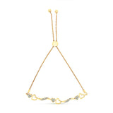 14K Yellow Gold Plated .925 Sterling Silver Diamond Accent Heart and Wave Link Bolo Bracelet (I-J Color, I2-I3 Clarity) - 6" to 9" Adjustable