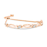 14K Rose Gold Plated .925 Sterling Silver 1/10 Cttw Diamond Alternating Swirl link Bolo Bracelet (I-J Color, I2-I3 Clarity) - 6" to 9" Adjustable