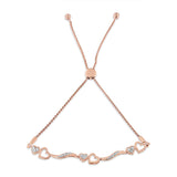 14K Rose Gold Plated .925 Sterling Silver 1/10 Cttw Diamond Wave and Hearts 4â€-10â€ Adjustable Bolo Bracelet (I-J Color, I3 Clarity)