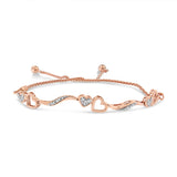 14K Rose Gold Plated .925 Sterling Silver 1/10 Cttw Diamond Wave and Hearts 4â€-10â€ Adjustable Bolo Bracelet (I-J Color, I3 Clarity)