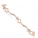 14K Rose Gold Plated .925 Sterling Silver 1/10 Cttw Diamond Wave and Hearts 4â€-10â€ Adjustable Bolo Bracelet (I-J Color, I3 Clarity)