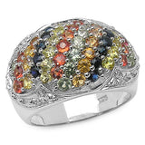 2.75 Carat Genuine Multi Sapphire .925 Sterling Silver Ring