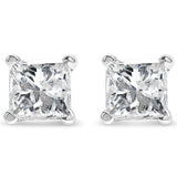 AGS Certified 2/5 Cttw Princess Cut Diamond 14K White Gold 4-Prong Solitaire Square Stud Earrings (L-M Color, I1-I2 Clarity)