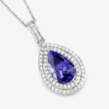 2.56 Carat Genuine Tanzanite and White Diamond 14K White Gold Pendant