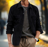 Mens Corduroy Long-Sleeve Casual Pocket Lapel Shirt Jacket