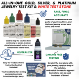 JSP Gold Silver Test Kit 10K 14K 18K 24K Platinum Jewelry Precious Metals Tester Bar W/ PuriTEST White Test Stone