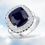 6.46 Carat Dyed Sapphire, Blue Sapphire and White Topaz .925 Sterling Silver Ring