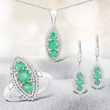 3.52 Carat Genuine Zambian Emerald and White Topaz .925 Sterling Silver 3 Piece Jewelry Set (Ring, Earrings, and Pendant w/ Chain)