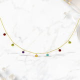 14k Yellow Gold Cable Chain Necklace with Round Multi-Tone Charms