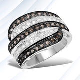 0.80 Carat Genuine Brown Diamond and White Diamond .925 Sterling Silver Ring