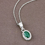 0.81 Carat Genuine Zambian Emerald and White Diamond 14K White Gold Pendant