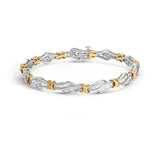 10k Two-Toned Gold 2.00 Cttw Channel Set Baguette-Diamond Weave and  "X" Spiral Link Bracelet (H-I Color, I1-I2 Clarity) - 7"