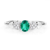 0.36 Carat Genuine Zambian Emerald and White Diamond 14K White Gold Ring