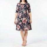 Connected Apparel 3/4 Sleeve Jewel Neck Knee Length Sheath Dress, Size 24W