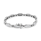 14K White Gold 2.0 Cttw Princess and Round Diamond Bar and Link Bracelet (I-J Color, I1-I2 Clarity) - 7.25" Inches