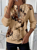 Womens Stylish Patchwork Striped Half-Zip Hoodie