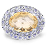 5.78 Carat Genuine Citrine and Tanzanite .925 Sterling Silver Ring