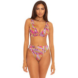 Becca Womens Swim Purple Pink Shimmer Print Bikini Top, Size Medium