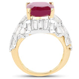 14K Yellow Gold Plated 10.76 Carat Glass Filled Ruby and White Topaz .925 Sterling Silver Ring