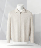 Solid-color Cardigan Zip-up Mens Jacket