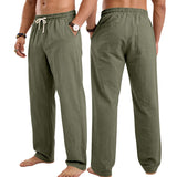 Mens Linen Casual Straight-Leg Trousers