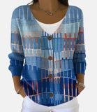 Womens Printed Knitted Sweater With Buttons Printed Cardigan