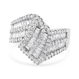 14K White Gold 1-1/2 Cttw Round and Baguette Diamond Bypass Cocktail Ring Band (H-I Color, SI1-SI2 Clarity) - Size 7